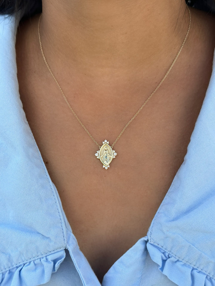 14K Diamond Miraculous Medal Necklace