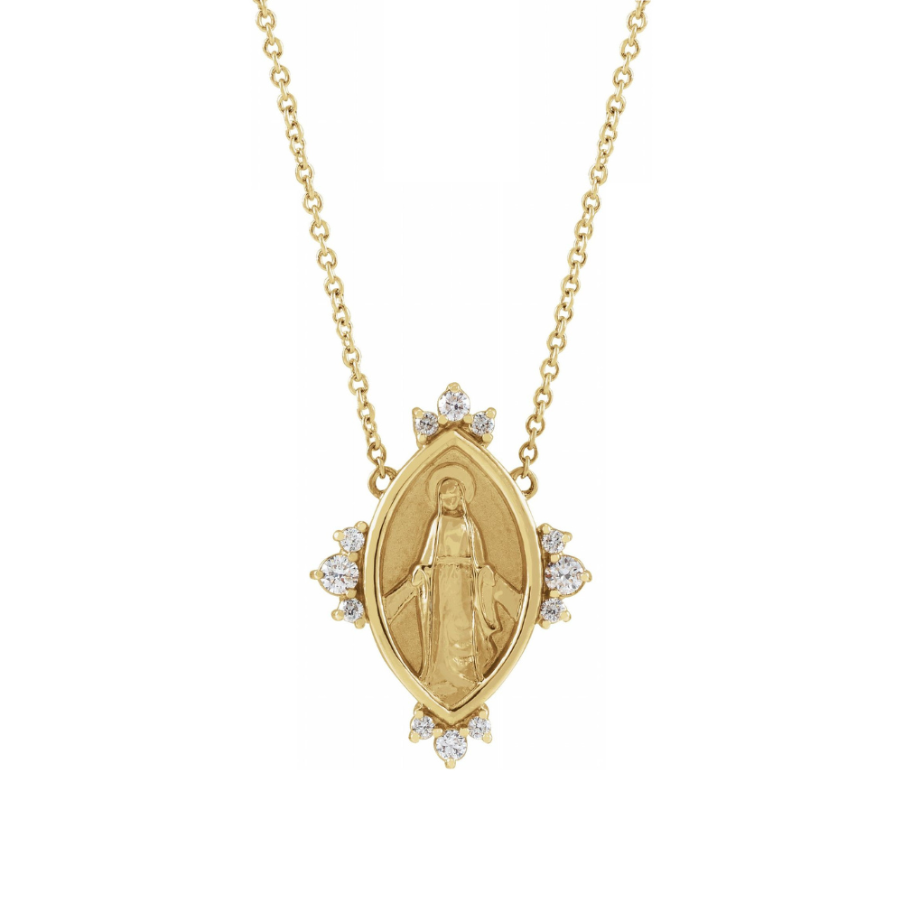 14K Diamond Miraculous Medal Necklace