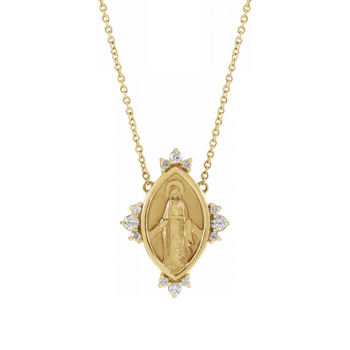 14K Diamond Miraculous Medal Necklace