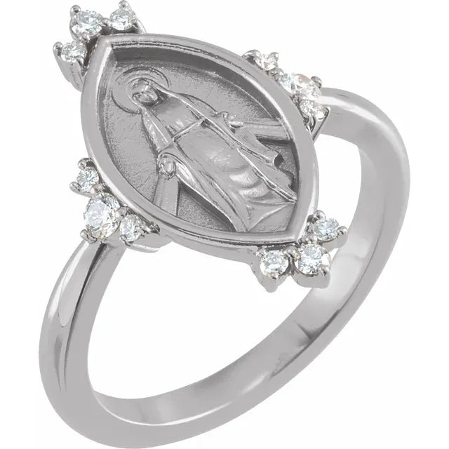 14K Diamond Miraculous Medal Ring