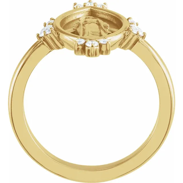 14K Diamond Miraculous Medal Ring