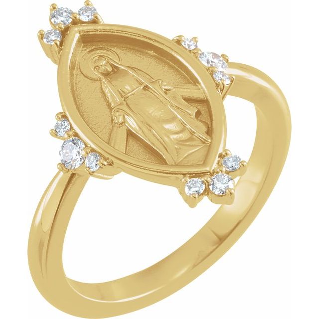 14K Diamond Miraculous Medal Ring