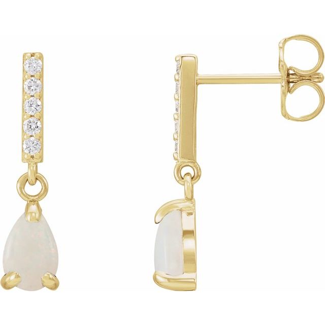 14K Diamond &amp; Opal Teardrop Earrings