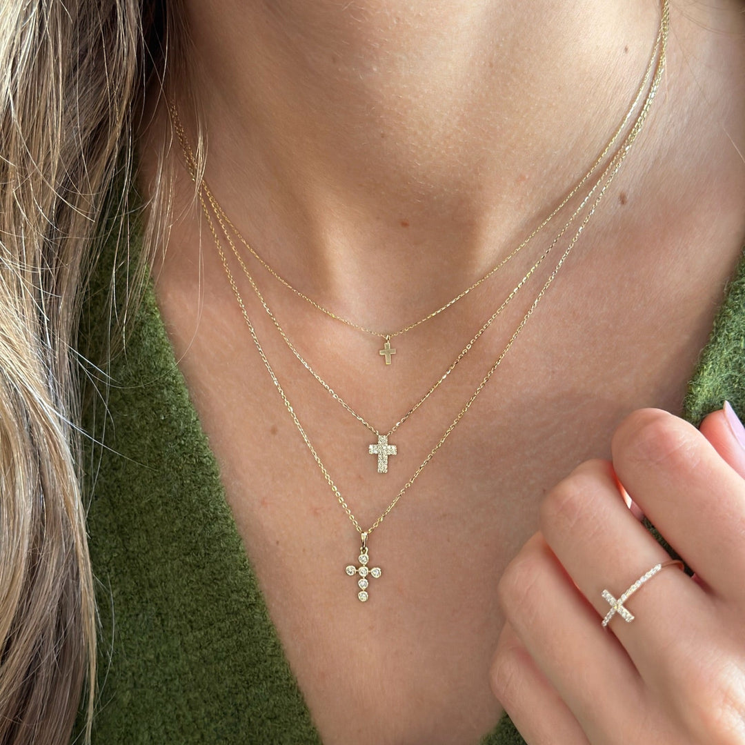 14K Bezel Diamond Cross Necklace