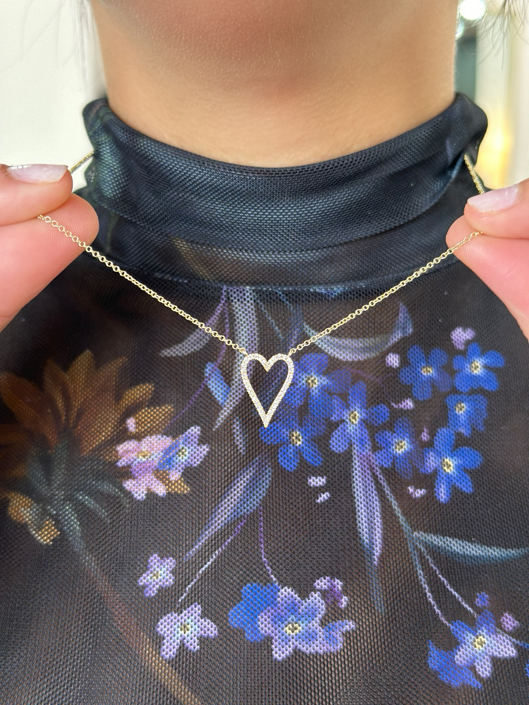 14K Diamond Pave Open Heart Necklace
