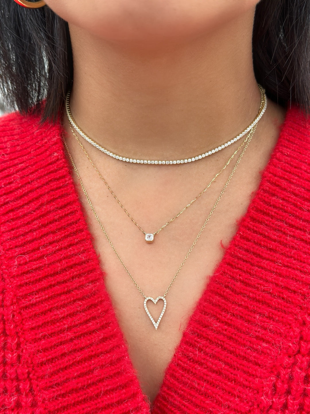 14K Diamond Pave Open Heart Necklace