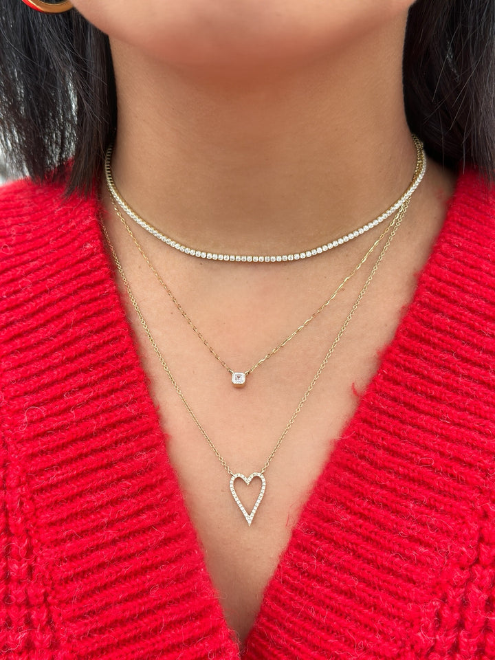 14K Diamond Pave Open Heart Necklace