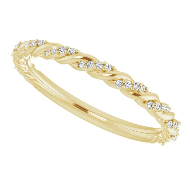 14K Diamond Pave Twist Rope Band