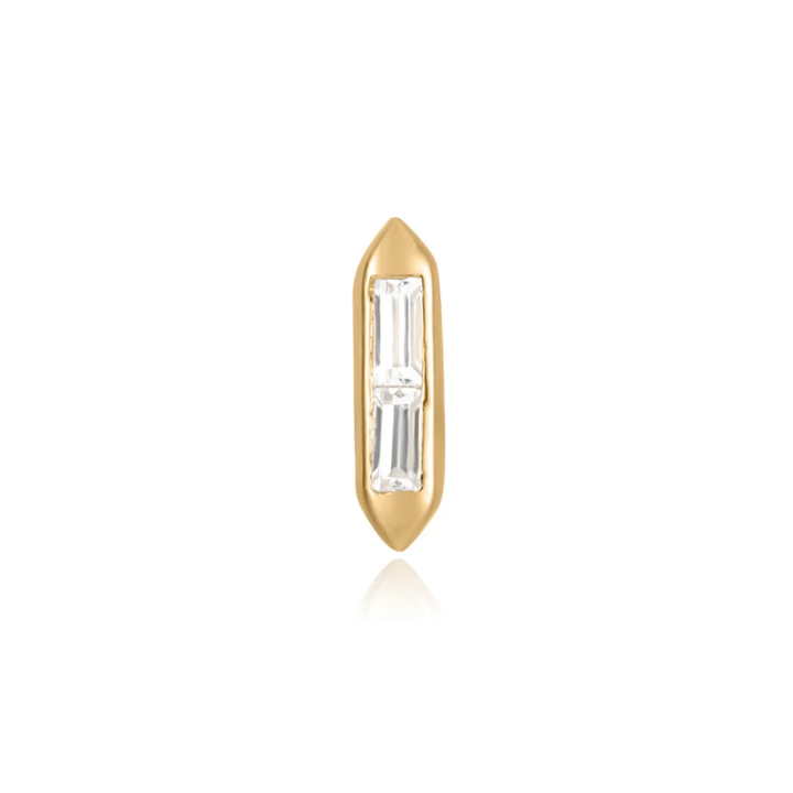 14K Double Baguette Bar Flat Back Stud