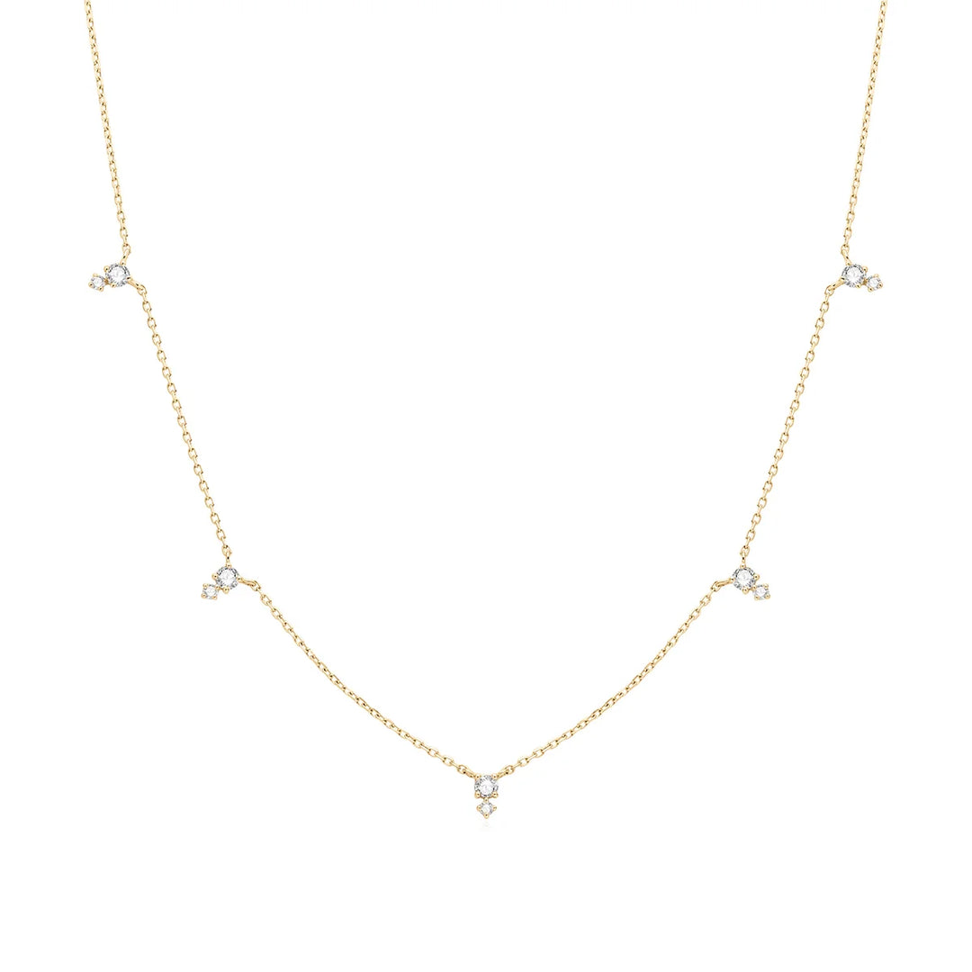 14K Double Diamond Station Necklace