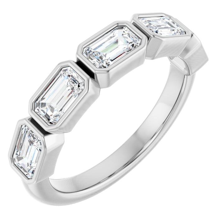 14K East West Emerald-Cut Bezel Diamond Anniversary Band