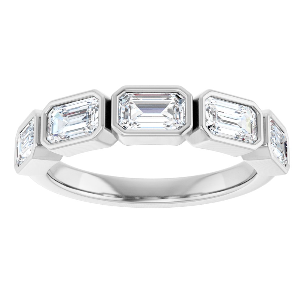 14K East West Emerald-Cut Bezel Diamond Anniversary Band