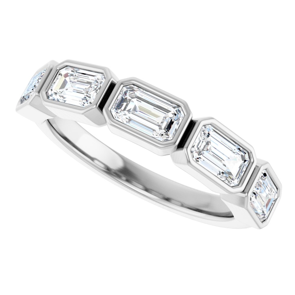 14K East West Emerald-Cut Bezel Diamond Anniversary Band