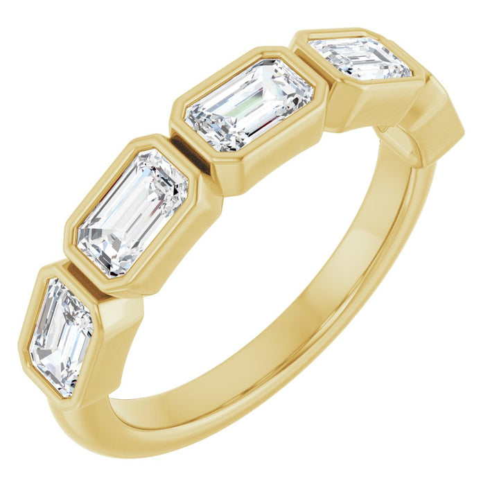 14K East West Emerald-Cut Bezel Diamond Anniversary Band