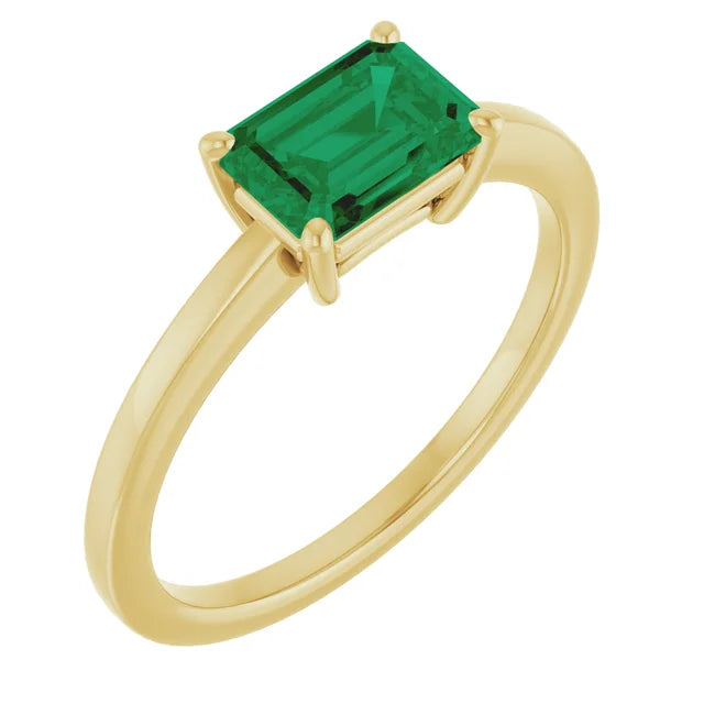 14K East West Emerald-Cut Gemstone Solitaire Ring