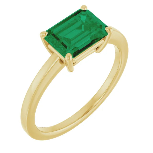 14K East West Emerald-Cut Gemstone Solitaire Ring