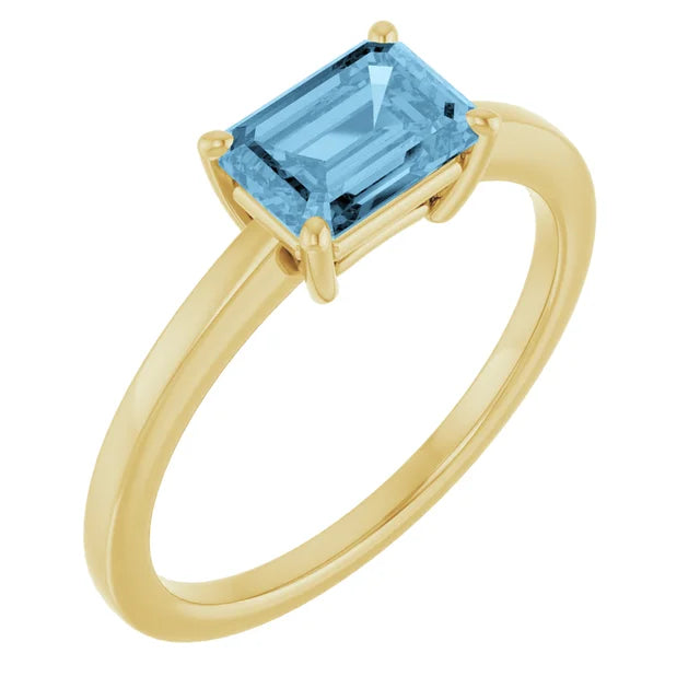 14K East West Emerald-Cut Gemstone Solitaire Ring