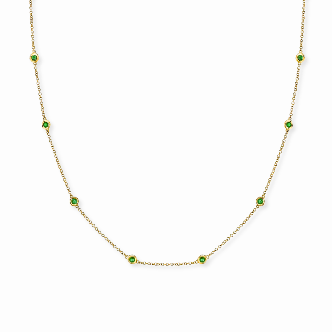 14K Emerald Bezel Station Necklace