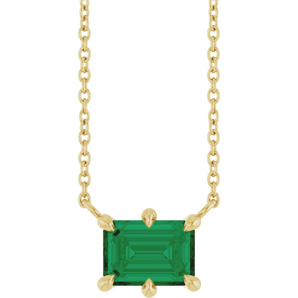 14K Emerald-Cut 6-Prong Gemstone Solitaire Necklace