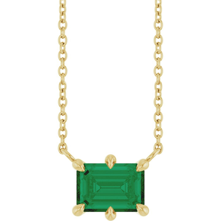 14K Emerald-Cut 6-Prong Gemstone Solitaire Necklace