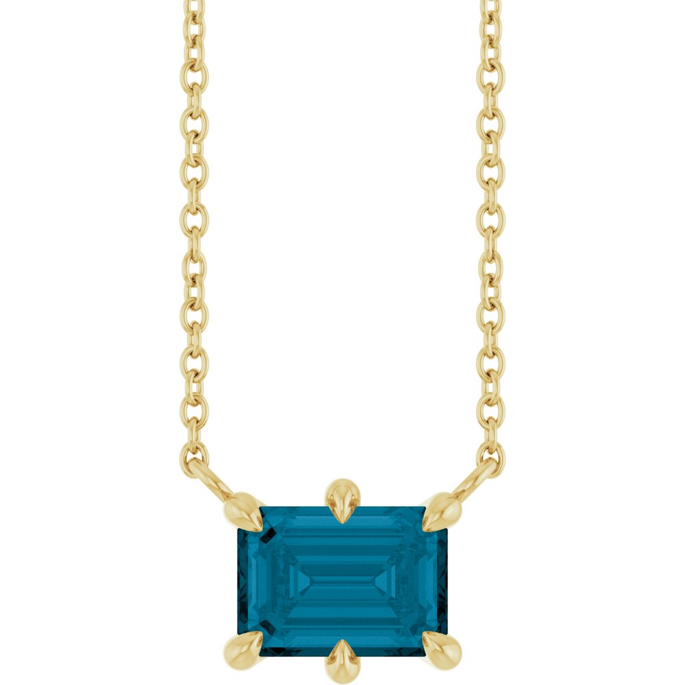 14K Emerald-Cut 6-Prong Gemstone Solitaire Necklace