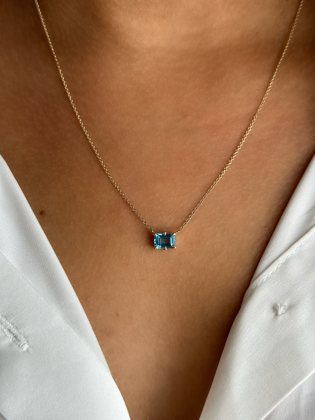 14K Emerald-Cut 6-Prong Gemstone Solitaire Necklace