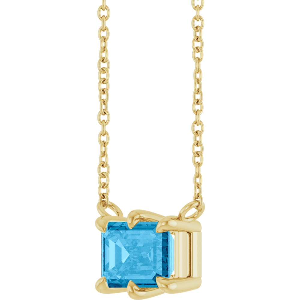 14K Emerald-Cut 6-Prong Gemstone Solitaire Necklace