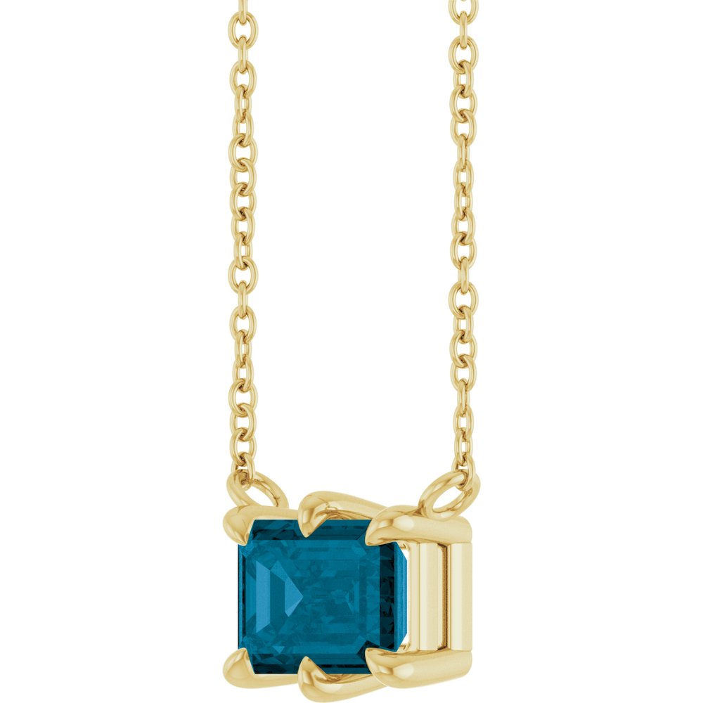 14K Emerald-Cut 6-Prong Gemstone Solitaire Necklace