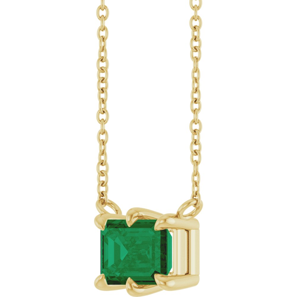 14K Emerald-Cut 6-Prong Gemstone Solitaire Necklace