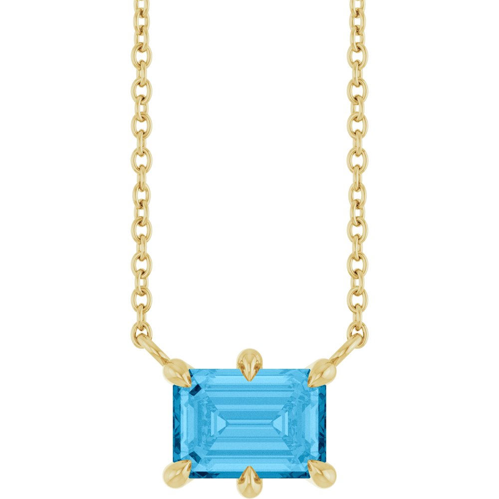 14K Emerald-Cut 6-Prong Gemstone Solitaire Necklace