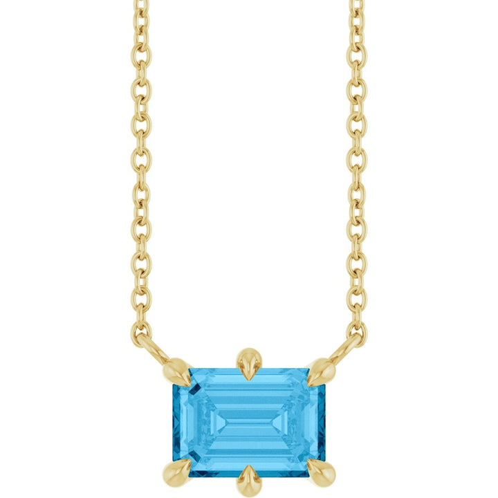 14K Emerald-Cut 6-Prong Gemstone Solitaire Necklace