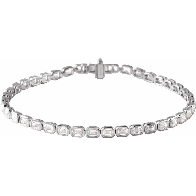 14K Emerald-Cut Bezel Diamond Line Bracelet
