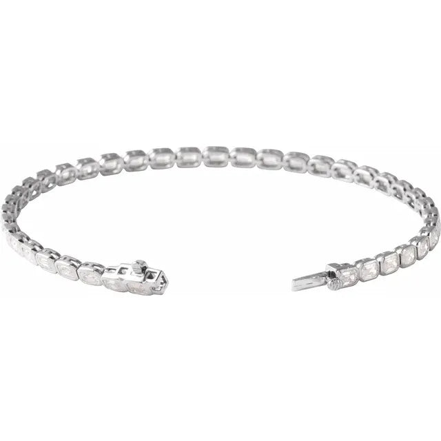 14K Emerald-Cut Bezel Diamond Line Bracelet