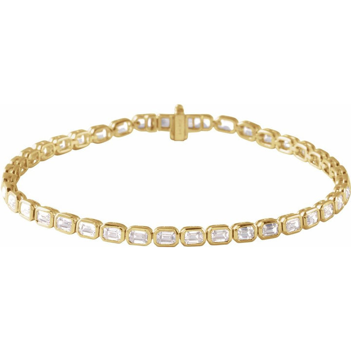14K Emerald-Cut Bezel Diamond Line Bracelet