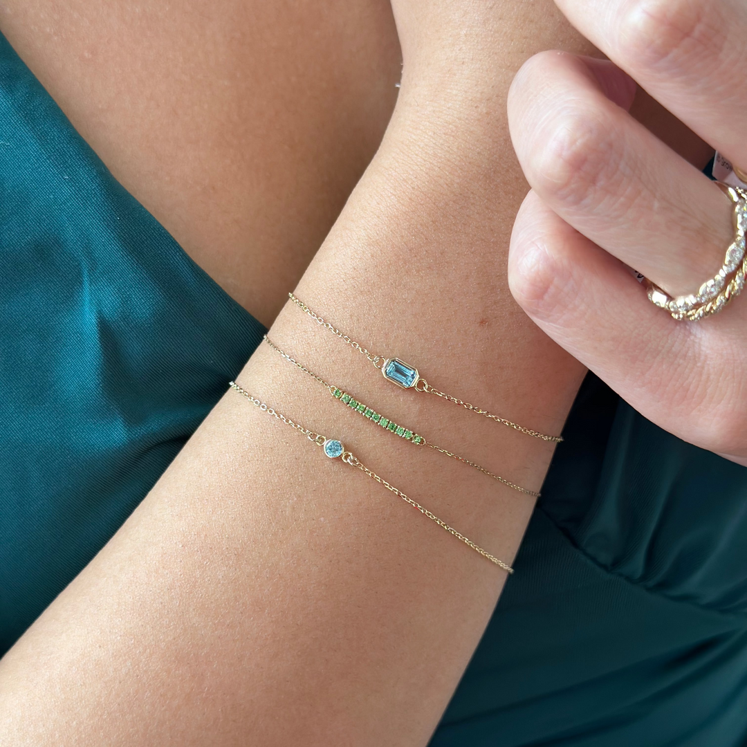 14K Emerald-Cut Bezel Gemstone Bracelet