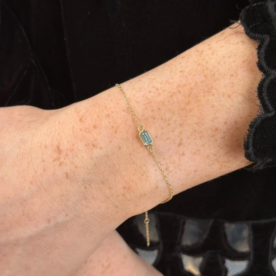 14K Emerald-Cut Bezel Gemstone Bracelet