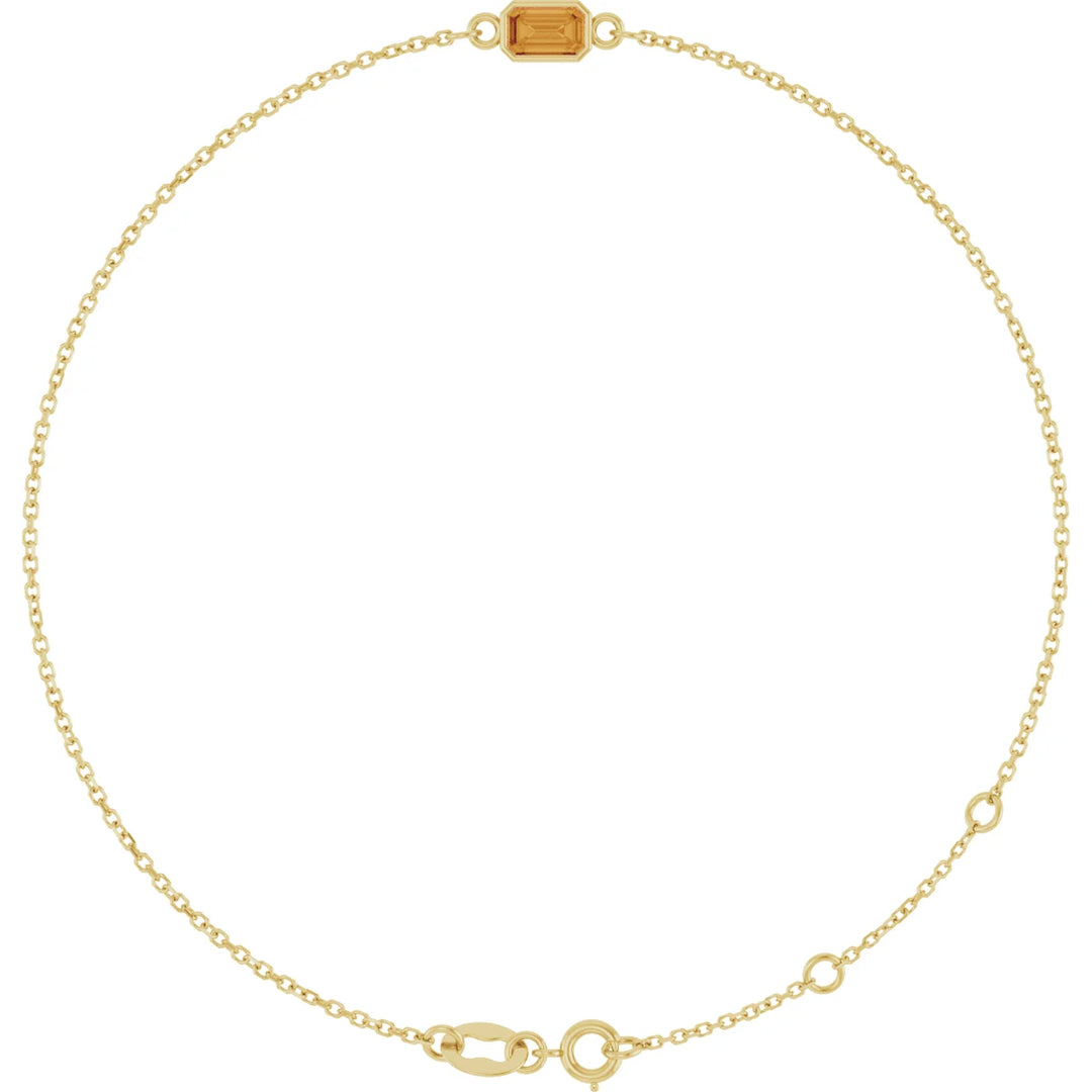 14K Emerald-Cut Bezel Gemstone Bracelet