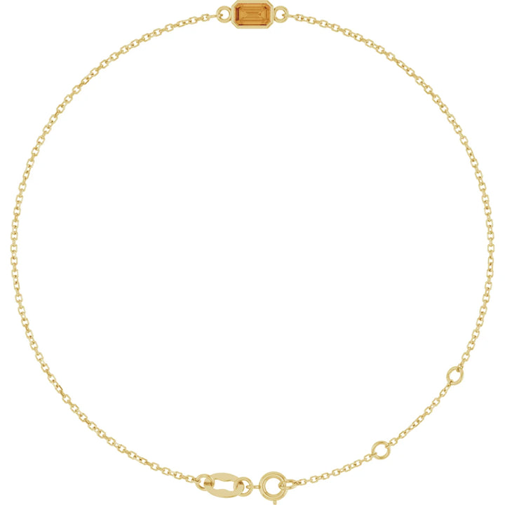 14K Emerald-Cut Bezel Gemstone Bracelet