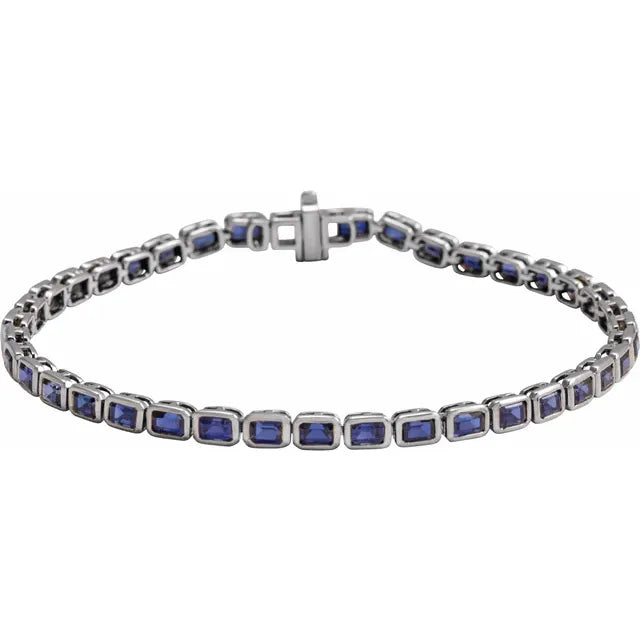 14K Emerald-Cut Bezel Gemstone Line Bracelet