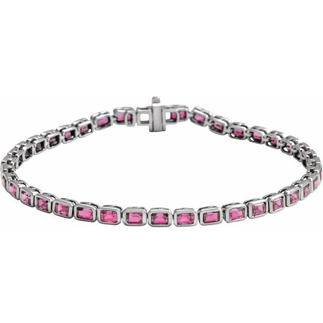 14K Emerald-Cut Bezel Gemstone Line Bracelet