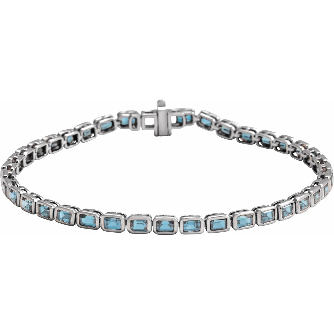 14K Emerald-Cut Bezel Gemstone Line Bracelet