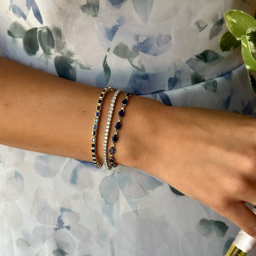 14K Emerald-Cut Bezel Gemstone Line Bracelet
