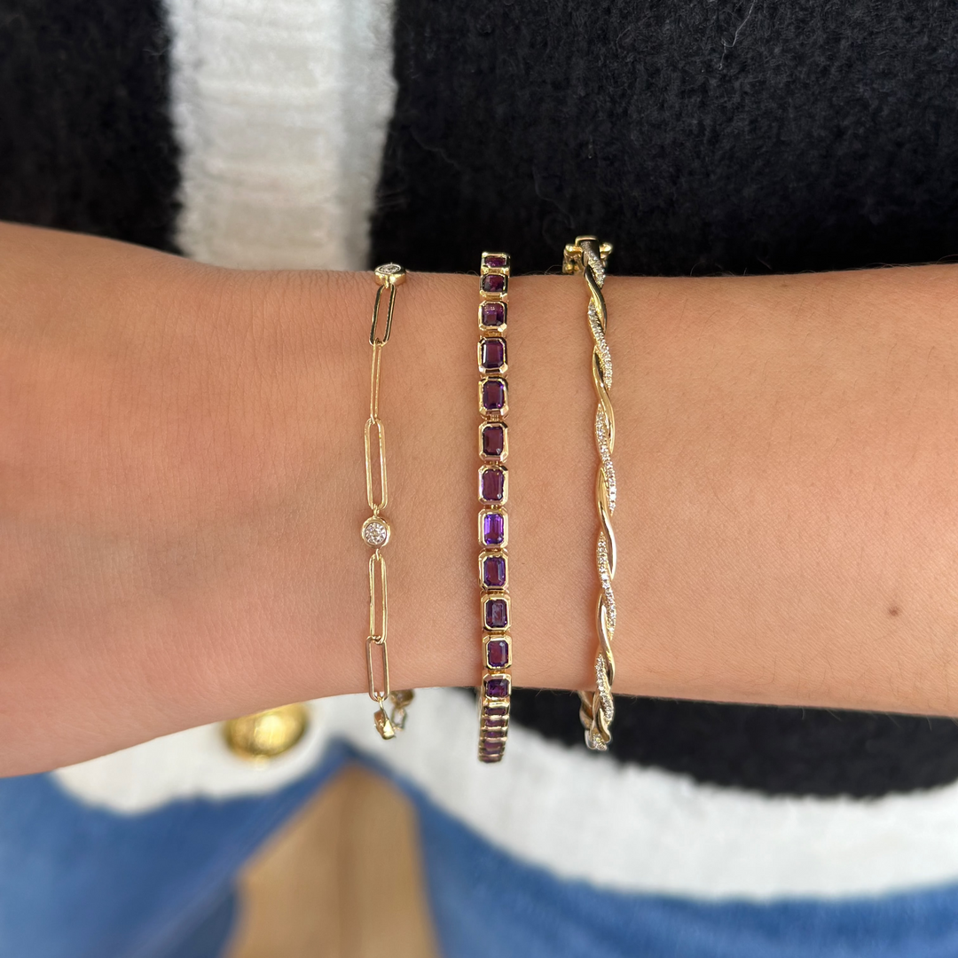 14K Emerald-Cut Bezel Gemstone Line Bracelet