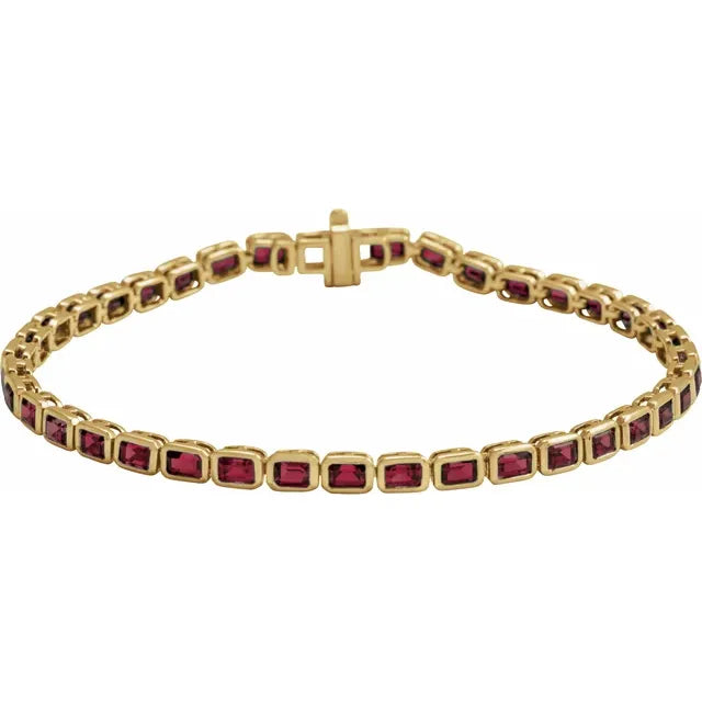 14K Emerald-Cut Bezel Gemstone Line Bracelet