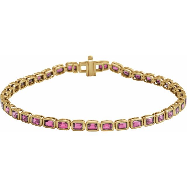 14K Emerald-Cut Bezel Gemstone Line Bracelet