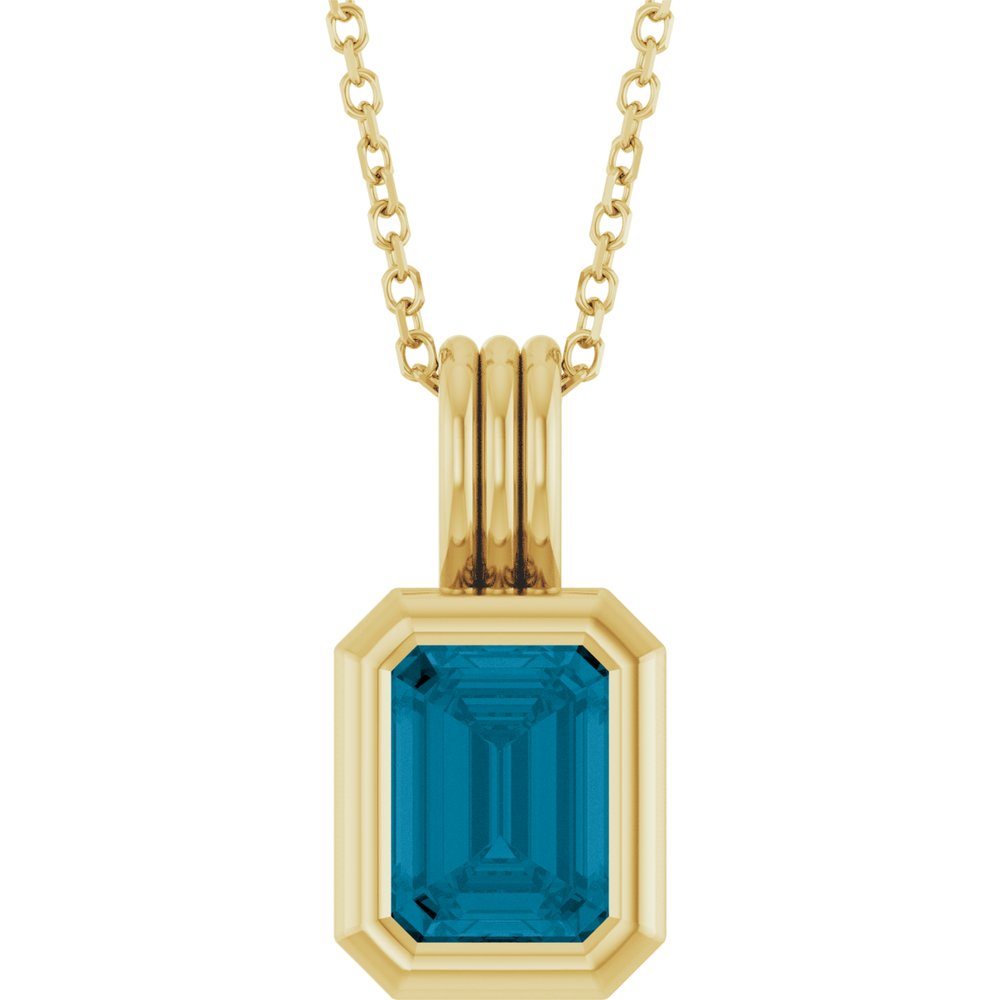 14K Emerald-Cut Bezel Gemstone Pendant Necklace
