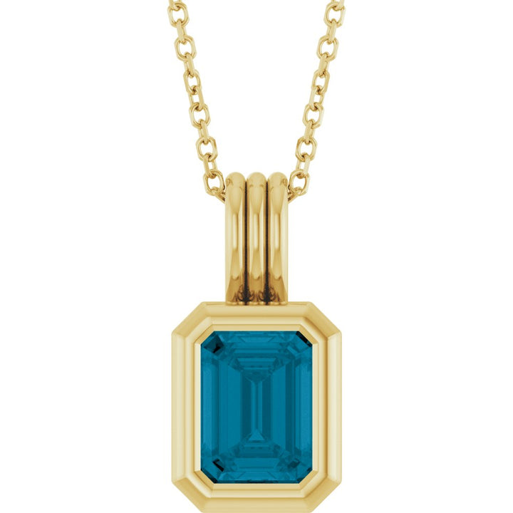 14K Emerald-Cut Bezel Gemstone Pendant Necklace