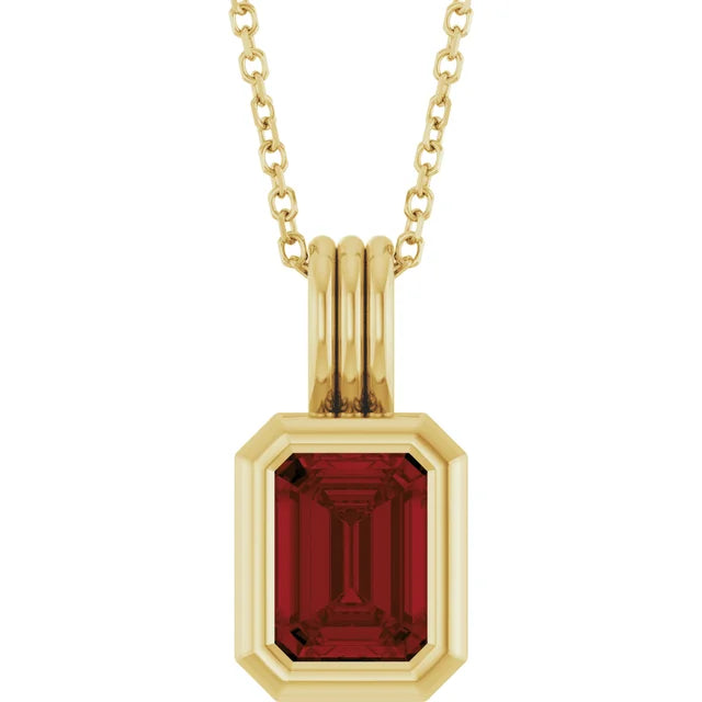 14K Emerald-Cut Bezel Gemstone Pendant Necklace
