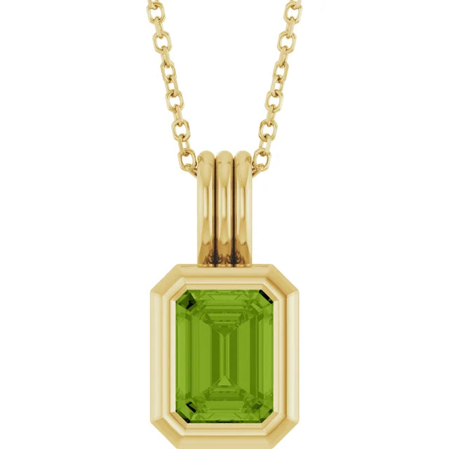 14K Emerald-Cut Bezel Gemstone Pendant Necklace