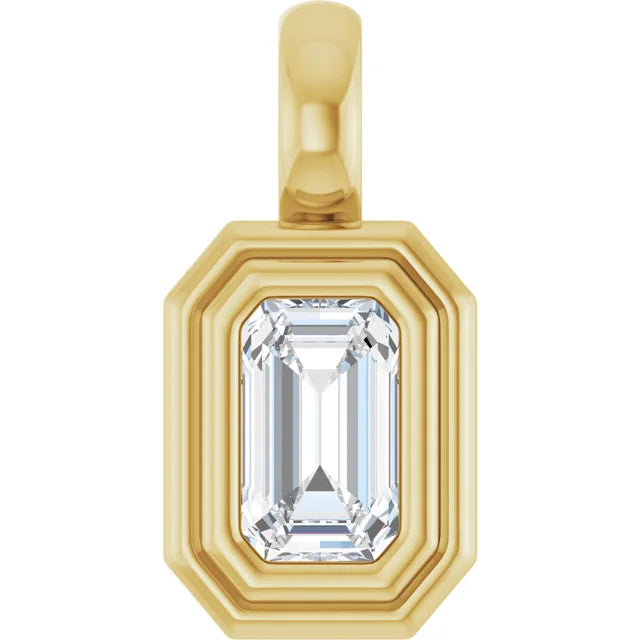 14K Emerald-Cut Bezel Pendant
